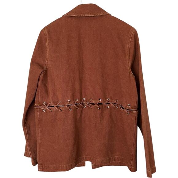 Milk It Territory Denim Jacket Lace-Up Women's Size 10 Dark Brown Festival NEW - Picture 3 of 8